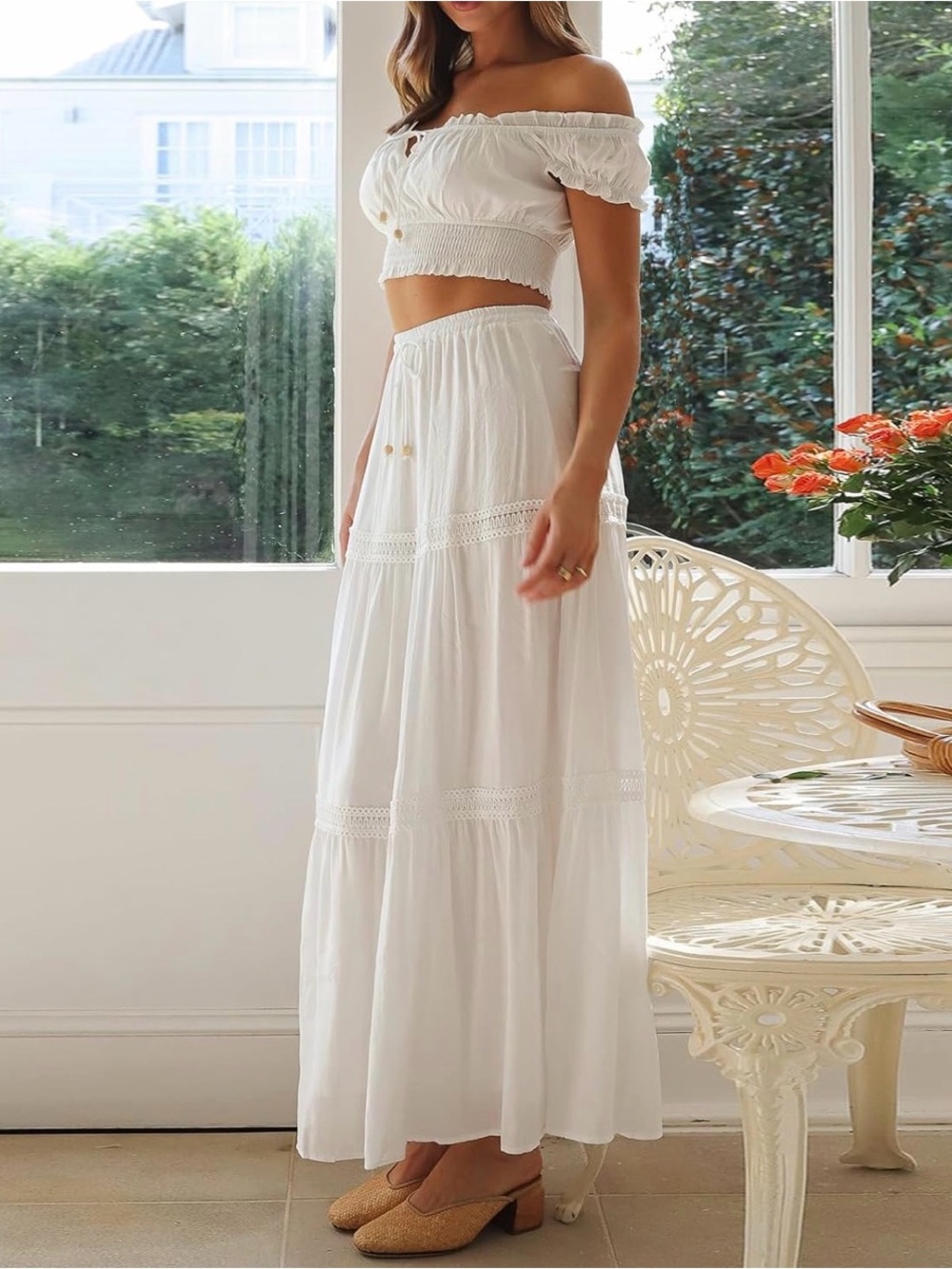 White Boho Maxi Skirt and Top - Women's Summer Set